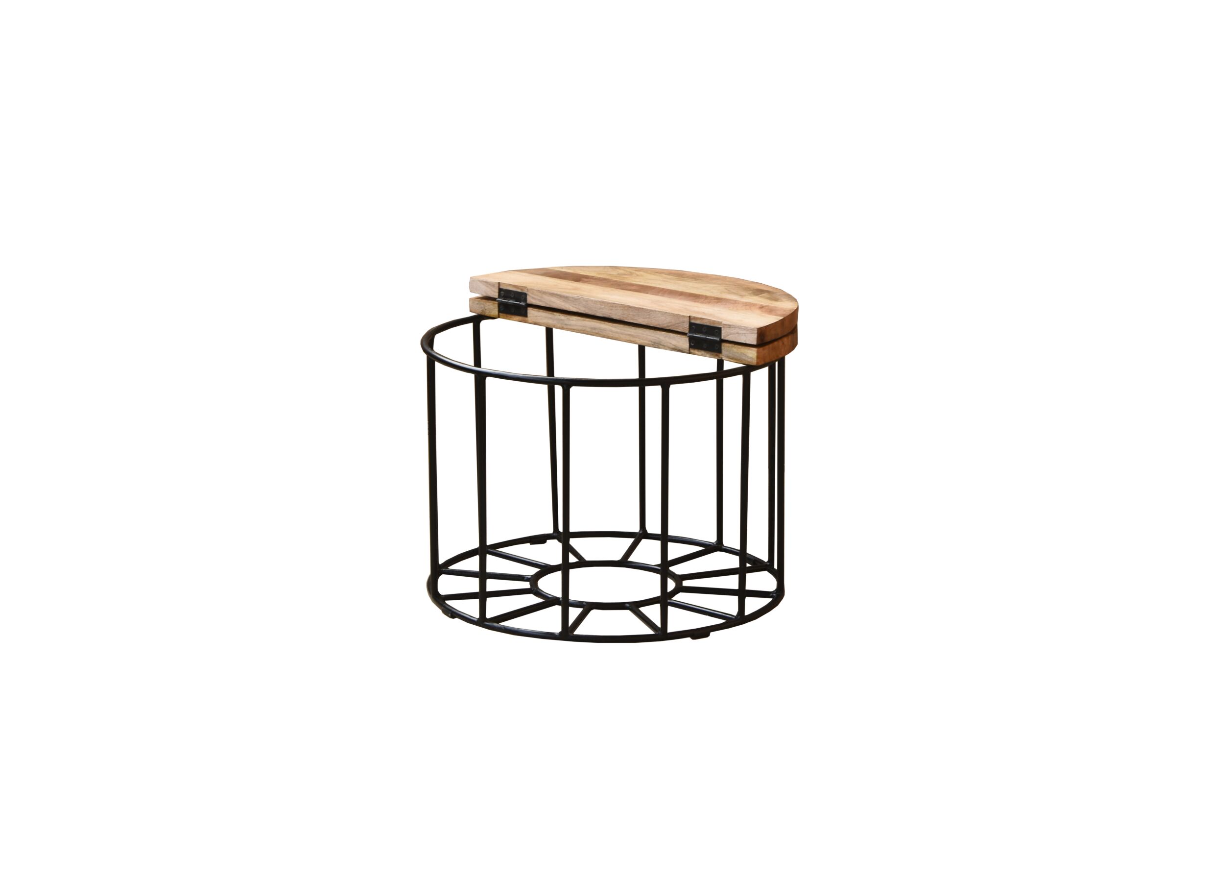 Salontafel Harold Ø62cm - hout massief - naturel met opbergruimte