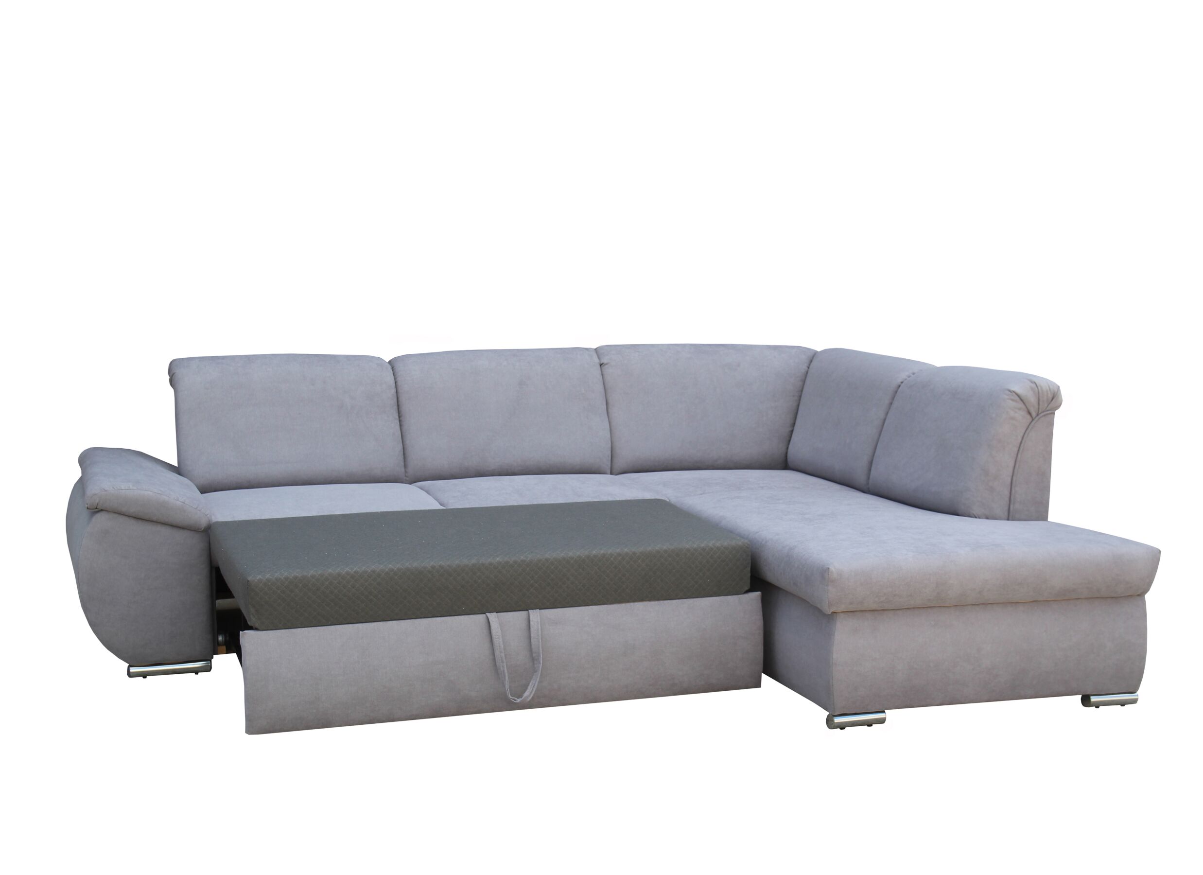 Canapé d'angle Caro 272x197cm - tissu - gris moyen avec fonction de lit et rangement