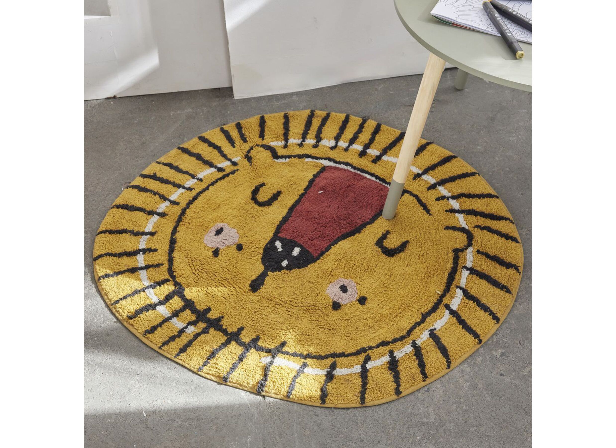 Kindertapijt Jungle Leeuw 80x75cm - katoen - oranje - Kindertapijt Jungle Leeuw 80x75cm - katoen - oranje