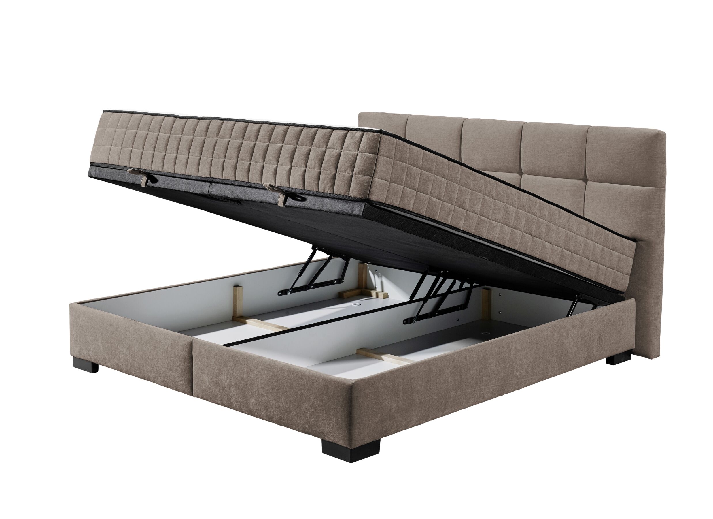 Disposition - Lit box Nagol A 160x200cm - tissu - stone avec rangement