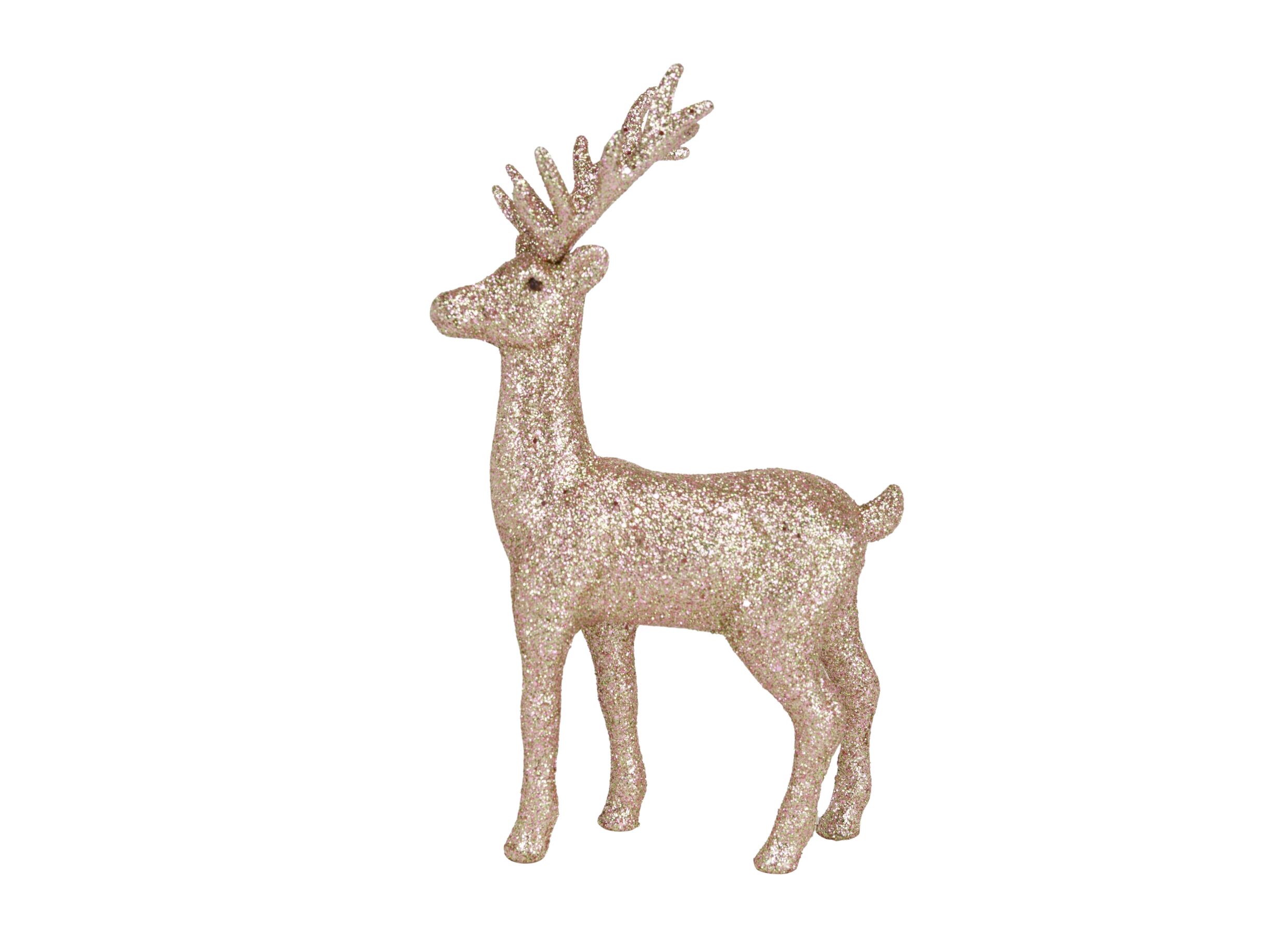 Kerstdecoratie Hert Glitter 18x5x28cm - kunststof - lichtroze - Décoration de Noël Cerf Pailleté 18x5x28cm - plastique - rose clair