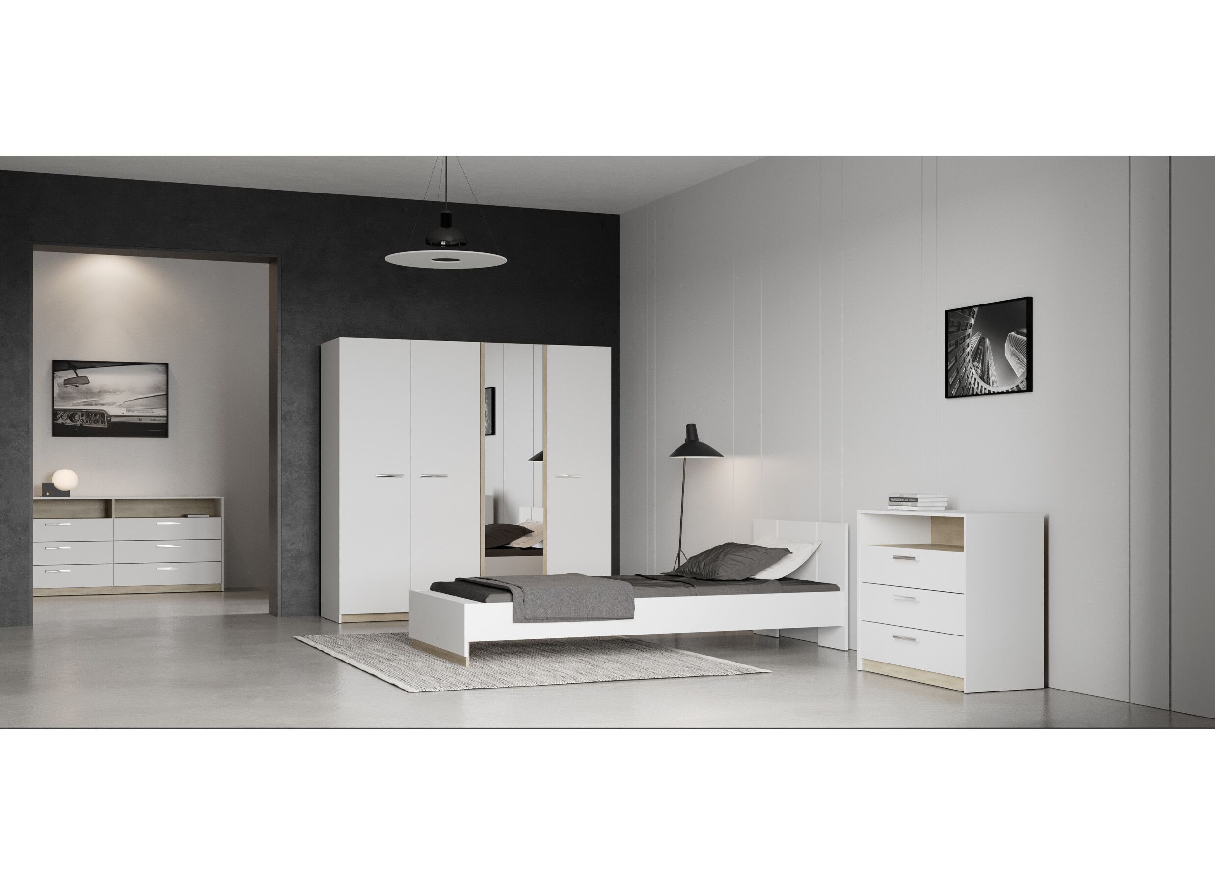 Sfeerfoto - Commode Watson 163x41x103cm - decor - wit/kronberg eik