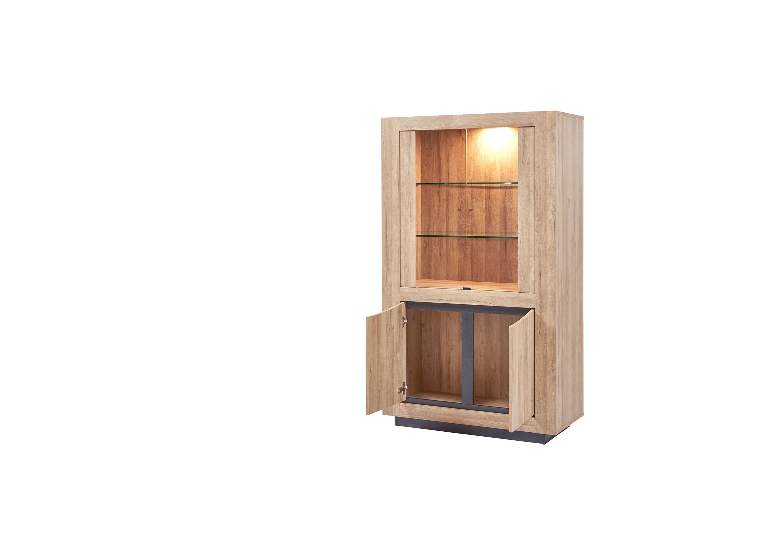 Vitrinekast 108cm - decor - French oak/grijs