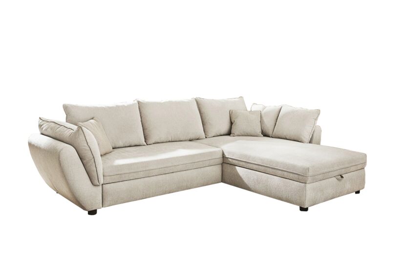 Canapé d'angle Jerez tissu beige avec fonction de lit et rangement