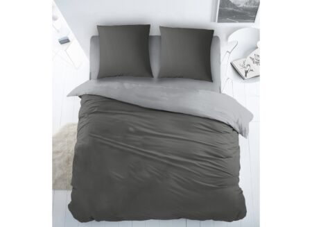 Dekbedovertrek 140 x 220 cm - flanel - grijs/antraciet