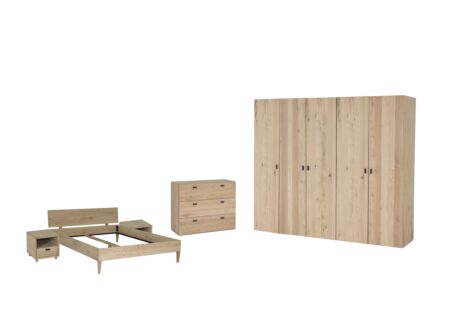 Slaapkamer Holmes met bed 160x200cm - MDF en eik fineer  - kleerkast 250cm