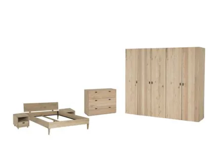 Slaapkamer Holmes met bed 160x200cm - MDF en eik fineer  - kleerkast 250cm