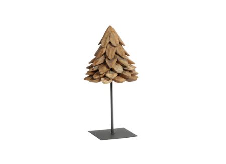 Kerstboom op voet H45cm - teak massief & metaal - naturel
