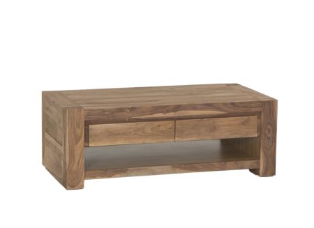 Salontafel Carbone 125x65cm - sheesham massief &  decor - naturel met opbergruimte