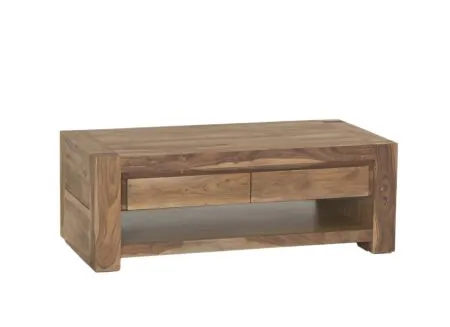 Table de Salon Carbone bois massif avec rangement - Table basse Carbone 125x65cm - sheesham massif & décor - naturel avec rangement