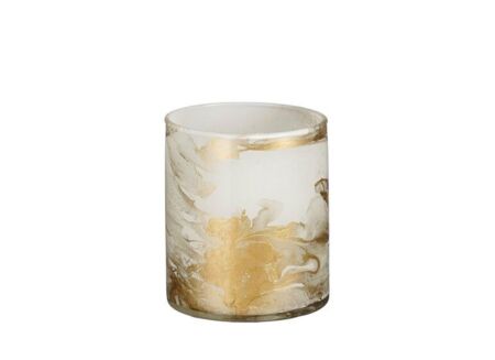Theelichthouder Prestige H8cm - glas - wit & goud