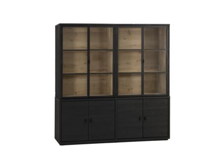 Vitrinekast Mauri 230cm - eik massief - zwart