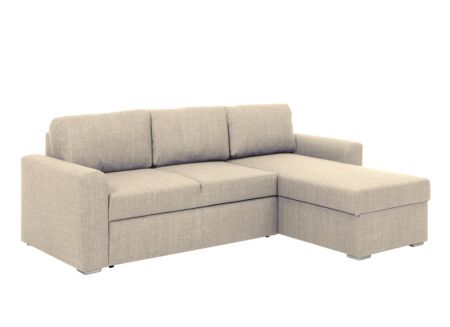 Hoeksalon 226x165cm - stof - beige met bedfunctie en opbergruimte