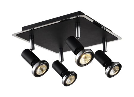 LED spot met 4 spots 5W GU10 chroom zwart