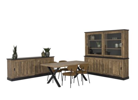 Eetkamer Etienne met 4 stoelen Jumper - tafel 190x95cm - dressoir 221cm - opzetstuk 221cm