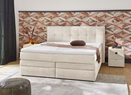 Boxspring Amy 180x200cm - stof - ecru met opbergruimte