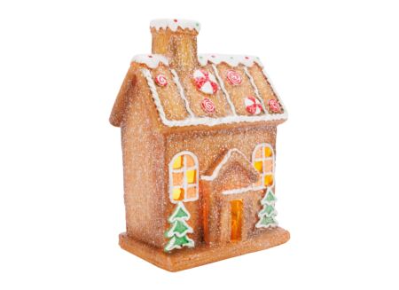 Kerstdecoratie Cookie Kersthuis LED 17x11x23cm - resin - bruin