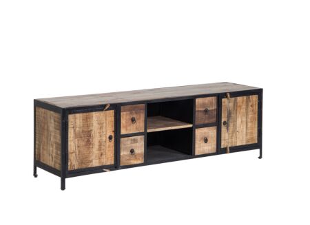 Tv-meubel Cameleon 200x45cm - mango massief & metaal - naturel/zwart