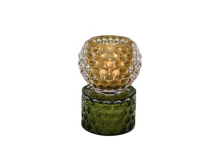 Kandelaar H14cm - glas - groen/oranje