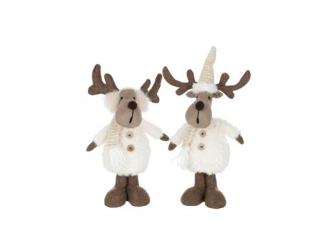 Kerstdecoratie Rendier 11x14x37cm - stof - bruin & wit