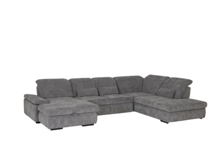 Hoeksalon Artus 371x260cm - stof - grijs met bedfunctie en opbergruimte