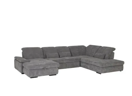 Hoeksalon Artus 371x260cm - stof - grijs met bedfunctie en opbergruimte