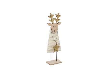 Deco Houten rendier met LED H30cm beige