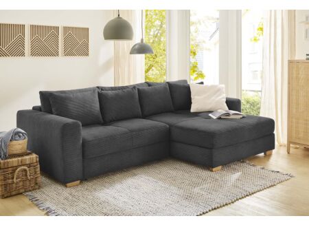 Hoeksalon Kampen 288x186cm - stof - grijs met bedfunctie en opbergruimte
