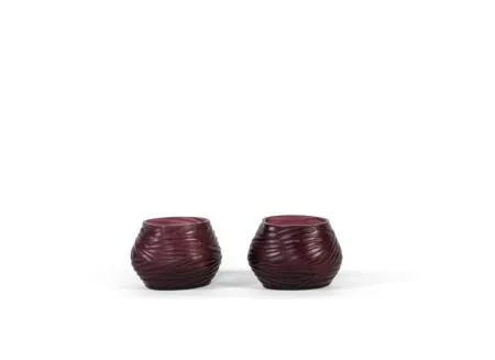 Kaarsenhouder geribbeld L  Ø14x12x10cm - glas - paars - Porte-bougie côtelé L Ø14x12x10cm - verre - violet