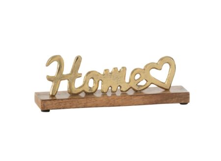 Figuur Home Hart 23x5x8cm - aluminium & hout - goud & bruin