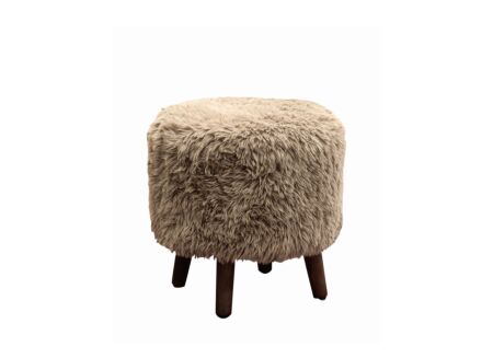 Voetenbank Furry Ø38cm - polyestervezel/hout - bruin