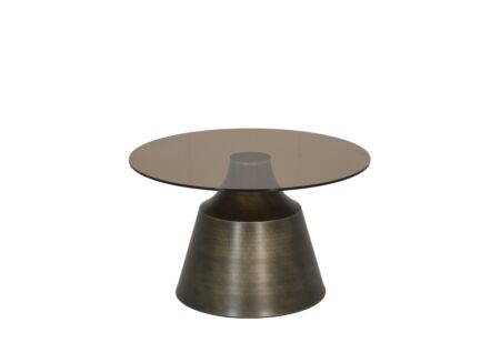 Salontafel Ø70cm - glas & metaal - bruin & brons