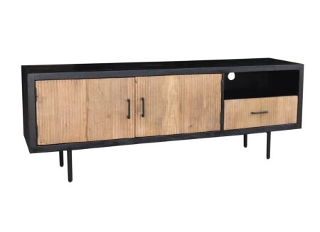 Tv-meubel Lord 180cm - mango massief & metaal - naturel & zwart