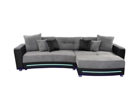 Hoeksalon Laredo 322x190cm - lederlook/stof - zwart grijs met LED-verlichting