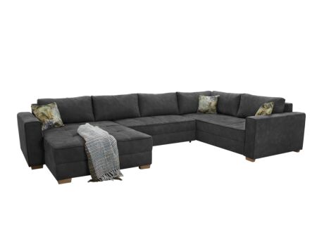 Hoeksalon Brixen 379x227cm - stof - donkergrijs met bedfunctie