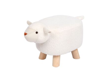 Voetenbank Schaap 46x25x25cm - bouclé - wit