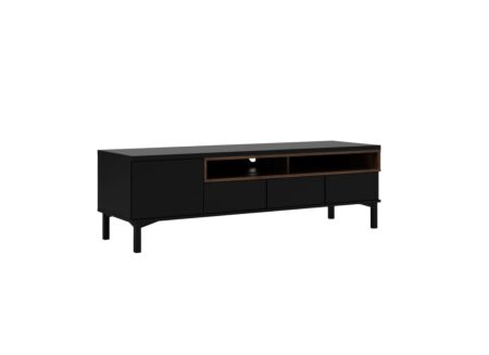 Tv-meubel Roomers 156cm - spaanplaat - zwart & walnoot