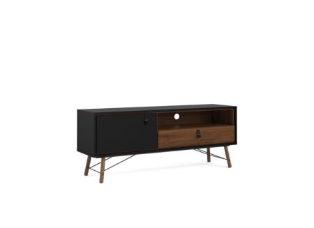 Tv-meubel Ry 151cm - vezelplaat - mat zwart & okkernoot