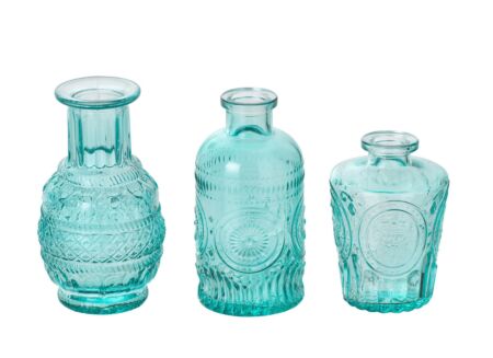 Vaas Soliflore set van 3 - glas - blauw