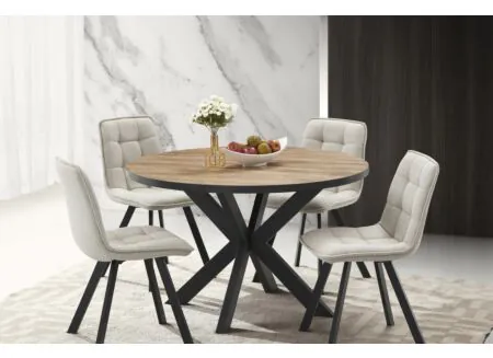 Sfeerfoto - Ronde tafel Estrella Etienne Ø120cm - meubelplaat - industrial oak