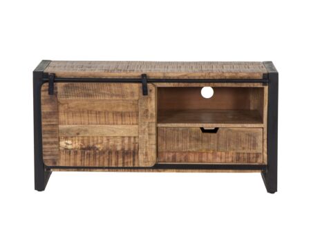 Tv-meubel Woodstock 120x45cm - mango massief & metaal - naturel & zwart