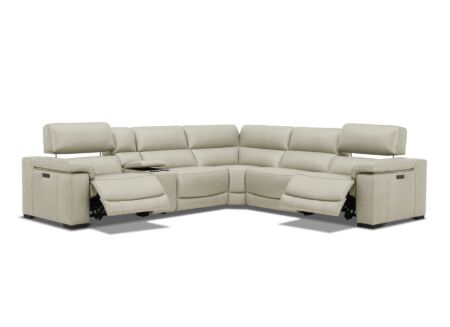 Hoeksalon Era 320x287cm - leder - beige met relax, zero-wall functie en opbergruimte