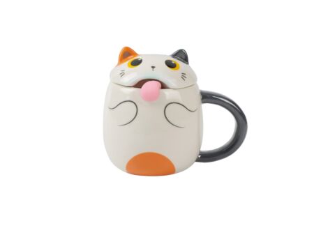 Mok Slurpy Orange Cat - steen - wit