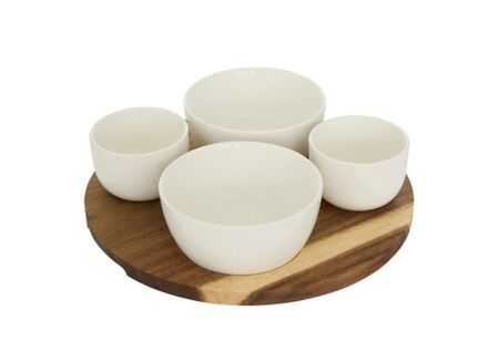Aperoset Elegance Ø26cm - stoneware & acacia - wit & naturel
