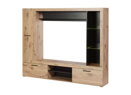 Tv-wandmeubel Vigor 216cm - decor - canyon oak & zwart