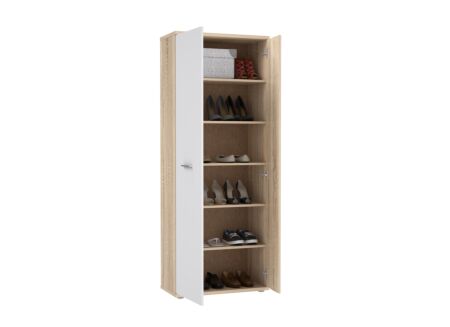Schoenenkast 69x179x35cm - meubelplaat - eik/wit