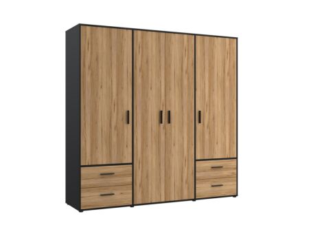 Kleerkast Mokkaro 206cm - decor - zwart/kastanje eik