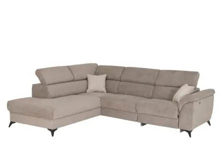 Canapé d'angle Boca 284x234cm - tissu - gris beige avec relax