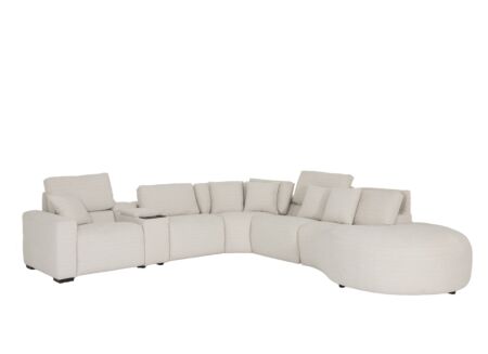Hoeksalon Down 330x370cm - stof - crème met relax en opbergruimte