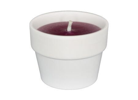 Kaars in witte terracotta pot H10cm crimson